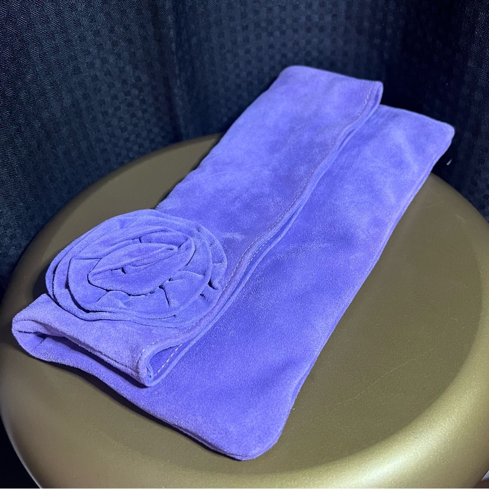 NWOT Lavender Suede Leather Clutch with Floral Accent | Italy - Picture 6 of 16